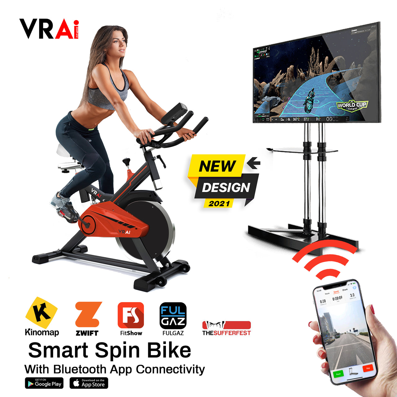 VRAi FITNESS SB1000X EXERCISE SPIN BIKE WITH BLUETOOTH APP COMPATIBILITY [Ultimate Fitness Bundle]