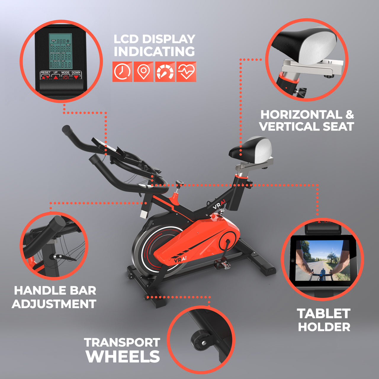 VRAi FITNESS SB1000X EXERCISE SPIN BIKE WITH BLUETOOTH APP COMPATIBILITY [Ultimate Fitness Bundle]